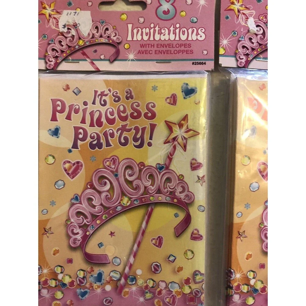PRINCESS PARTY BIRTHDAY Invitations  3 Pack + Envelopes UNIQUE